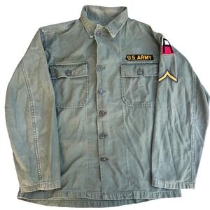 Vintage 50s 60s US Army OG-107 Utility Shirt Vietnam Era With Patches Medium